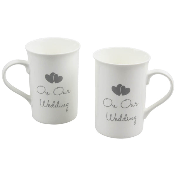 "on Our Wedding" Set Of 2 Bridal "His and Hers" Fine China Keepsake Mugs in Presentation Box - hanrattycraftsgifts.co.uk