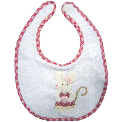 Handmade Little Mouse Towelling Embroidered Bib - hanrattycraftsgifts.co.uk
