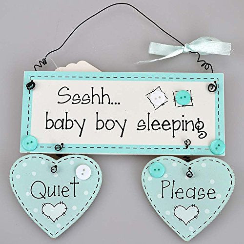 Ssshh.. Baby Boy Sleeping Keepsake Wooden Message Door Hanging Plaque - hanrattycraftsgifts.co.uk