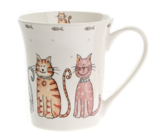 Cute Cat Mug - China Cat Mug - Twin Cats - hanrattycraftsgifts.co.uk