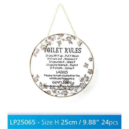 White "Toilet Rules" Shabby Chic Style Plaque - hanrattycraftsgifts.co.uk