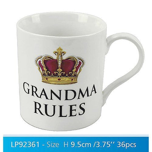 "Grandma Rules" White Novelty Sentimental Mug with Presentation Box - hanrattycraftsgifts.co.uk