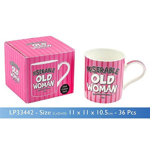 Pink "Miserable Old Woman" Novelty Fine China Mug with Matching Presentation Box - hanrattycraftsgifts.co.uk