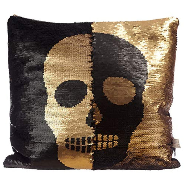 Black and Gold Sequin Skull Cushion