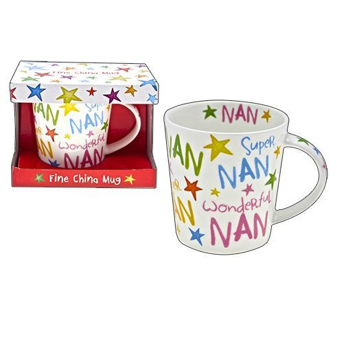 Rainbow Coloured 'Nan' Fine China Gift Mug - hanrattycraftsgifts.co.uk