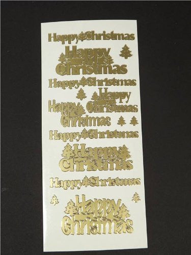 A Pack of 3 Gold Happy Christmas peeloffs - PEEL OFF CRAFT STICKERS - hanrattycraftsgifts.co.uk