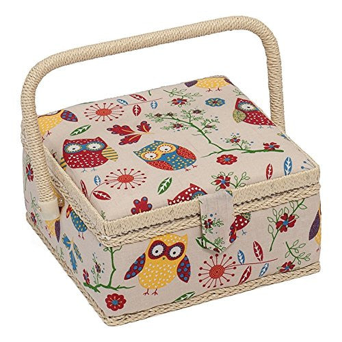 Hobby Gift MRS/29 Owl Print on Natural Small Sewing Box/Organiser 20 x 20 x 11cm - hanrattycraftsgifts.co.uk