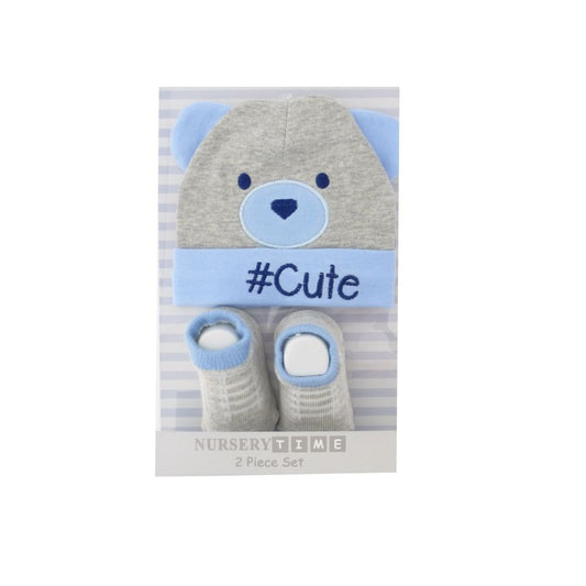Boys Hat and Socks Set 0-6 Months Grey/Blue - hanrattycraftsgifts.co.uk