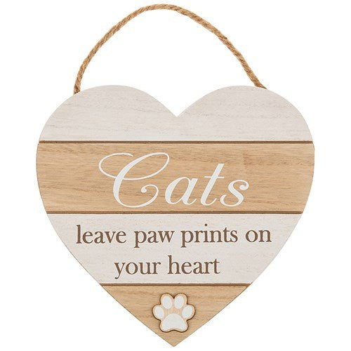 Heart Sign - Natural and White - Cat Paw Prints - hanrattycraftsgifts.co.uk