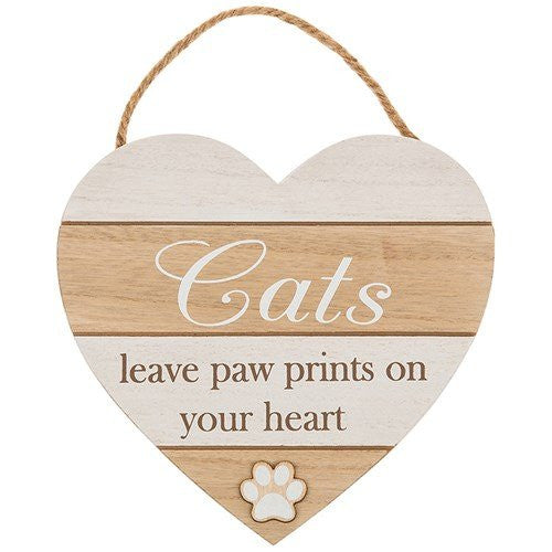 Heart Sign - Natural and White - Cat Paw Prints - hanrattycraftsgifts.co.uk