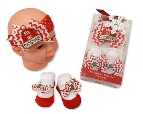 Baby Headband and Socks Set - My First Christmas - hanrattycraftsgifts.co.uk