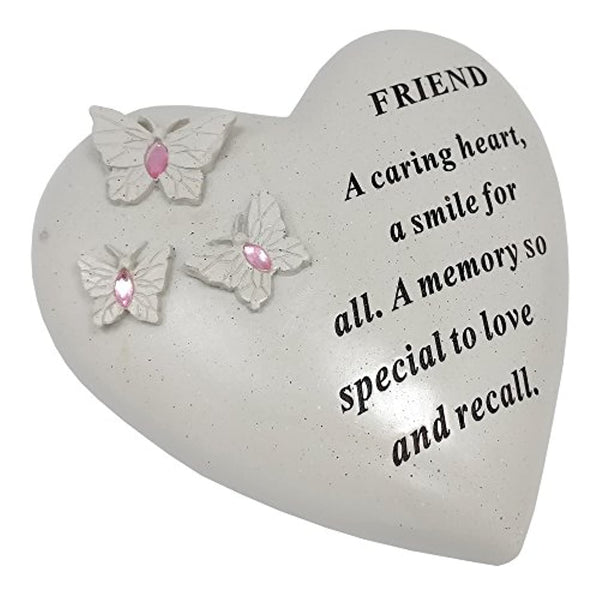 David Fischhoff Friend Memorial Butterfly Heart with Gems, Poly Resin Cream, 16 x 7 x 14.5 cm