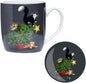Puckator XMUGC24 Kim Haskins Christmas Tree Catastrophe Cats Porcelain Mug and Coaster Set
