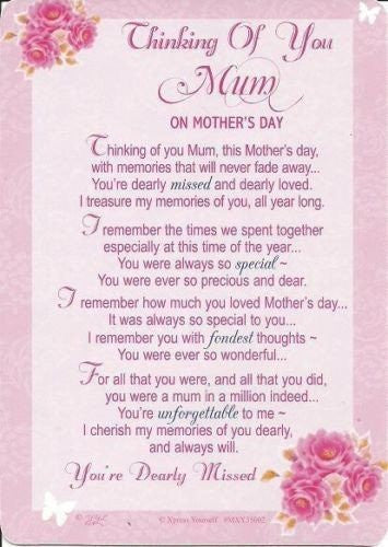 Loving Memory Mother's Day Graveside Memorial Card & Holder 5.75 x 4"- Thinking Of You Mum 35002 - hanrattycraftsgifts.co.uk