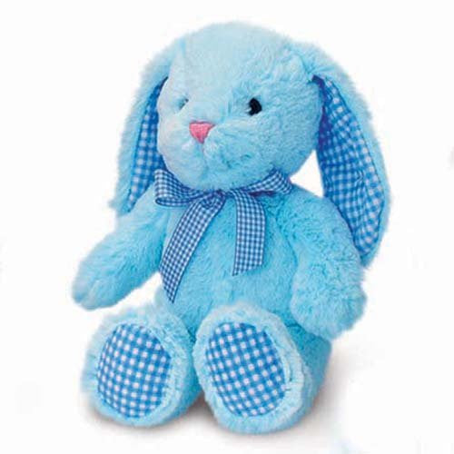 Baby Blue Gorgeous All Blue Bunny Rabbit With Gingham Detailing - Size 25cm - hanrattycraftsgifts.co.uk