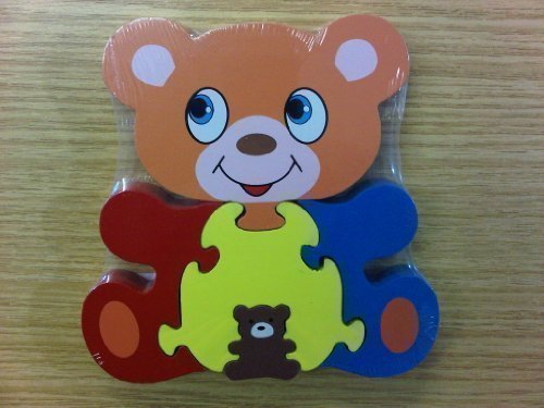 Childrens Kids Wooden Zoo Shape Puzzle Jigsaw Bear & Baby - hanrattycraftsgifts.co.uk