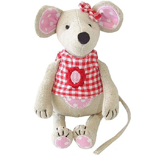 Mouse - Medium Girl with Red Gingham Top & Bow - 20cm - Powell Craft - hanrattycraftsgifts.co.uk