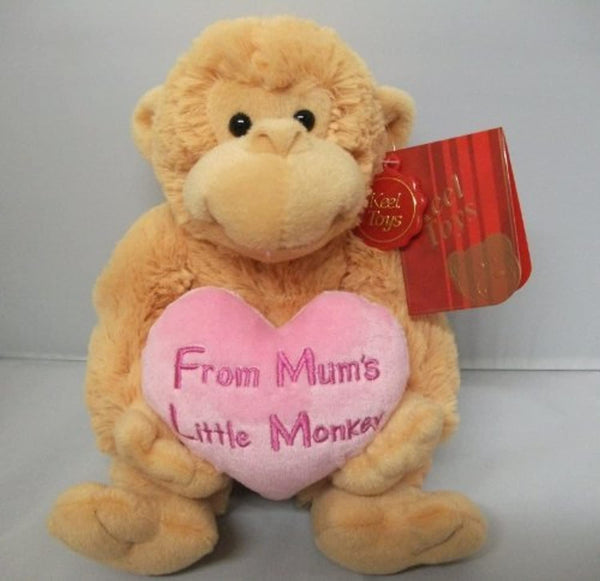 "Mum's Little Monkey" Medium Sized Sentimental Monkey Style Teddy Bear with Love Heart