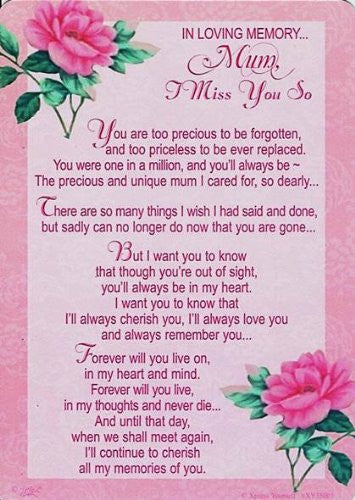 Xpress Yourself Mum Loving Memory Graveside Memorial Card 5.75" x 4.25" - Mum, I Miss You So - hanrattycraftsgifts.co.uk