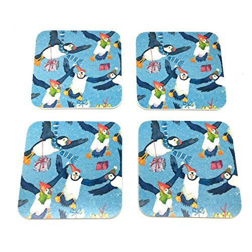 CHRISTMAS PUFFIN COASTER PACK (4PACK) - hanrattycraftsgifts.co.uk