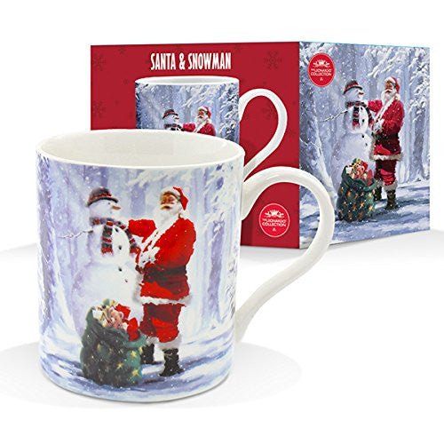 Santa / Father Christmas and Snowman Festive Fine China Novelty Mug with Presentation Box - hanrattycraftsgifts.co.uk
