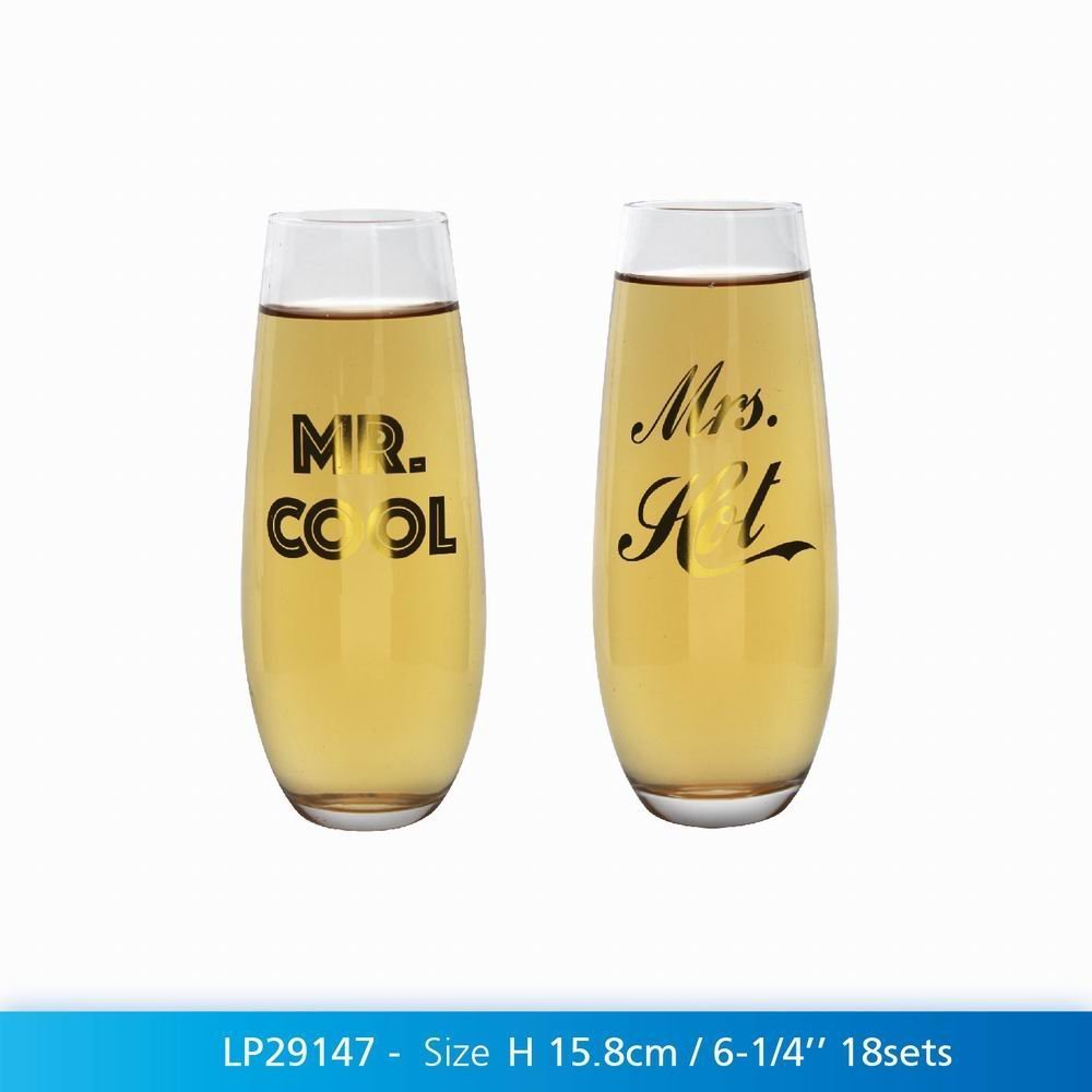 Lesser & Pavey Gold Mr Cool And Mrs Hot  Stemless Flutes, Transparent, Set Of 2 - hanrattycraftsgifts.co.uk