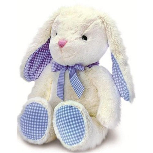 Keel Toys Nursery Cream Gingham Rabbit Blue 25cm - hanrattycraftsgifts.co.uk