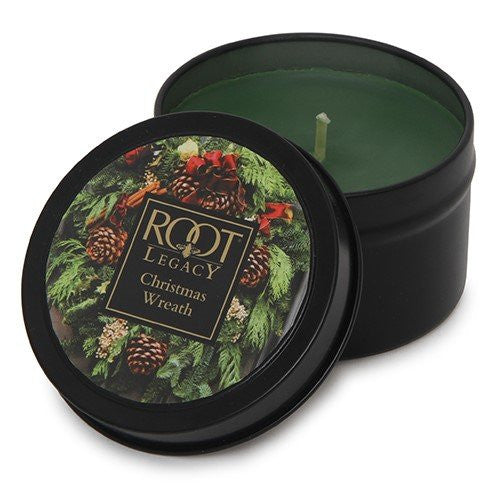 Root Candles Filled Tin Holiday Christmas Wreath Candle, Wax, Dark Olive - hanrattycraftsgifts.co.uk
