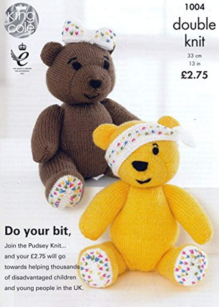 King Cole Children in Need Pudsey & Girl Bear Big Value Knitting Pattern 1004 DK - hanrattycraftsgifts.co.uk