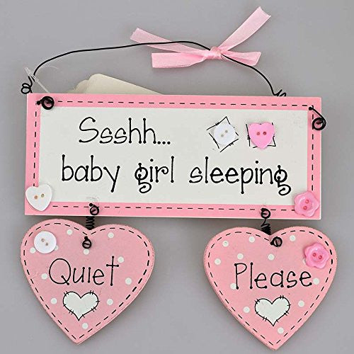 Ssshh.. Baby Girl Sleeping Keepsake Wooden Message Door Hanging Plaque - hanrattycraftsgifts.co.uk