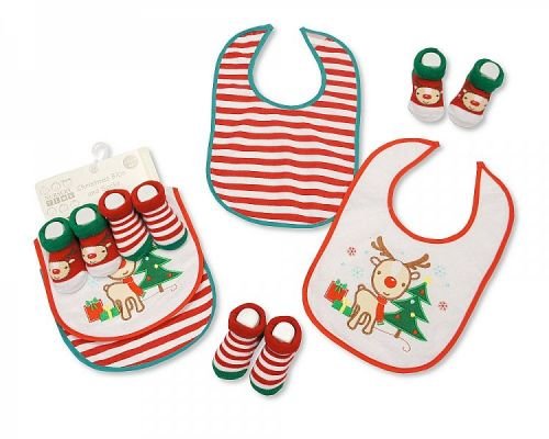 Baby Christmas Bibs and Socks 4 Pieces Set (2 Bibs, 2 Pairs of Socks) - hanrattycraftsgifts.co.uk