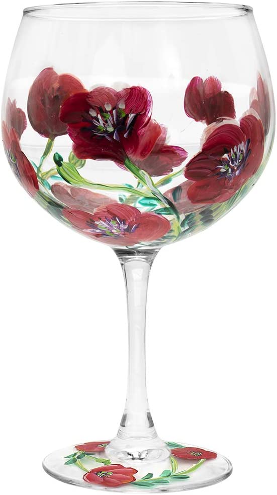 The Leonardo Collection Hand Painted Poppy Gin Glass by Lynsey Johnstone with Gift Box