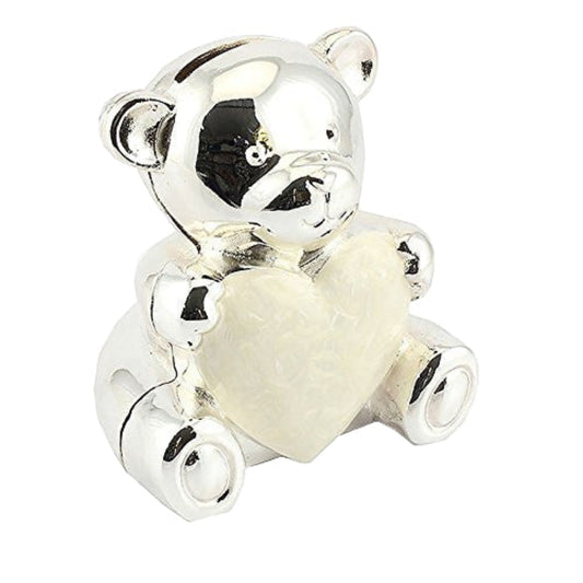 silver plated teddy money box cream heart - hanrattycraftsgifts.co.uk