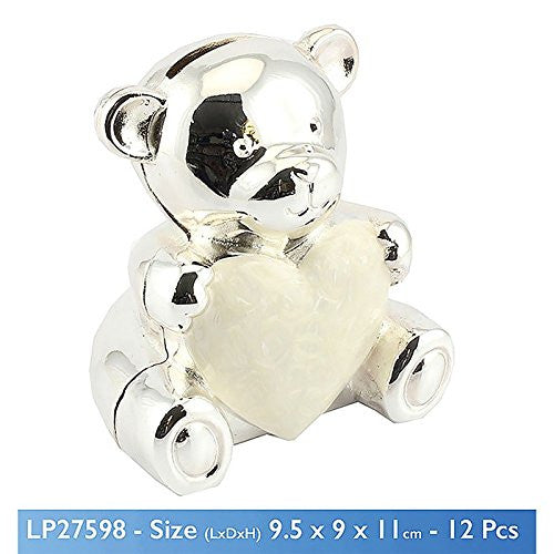 silver plated teddy money box cream heart - hanrattycraftsgifts.co.uk