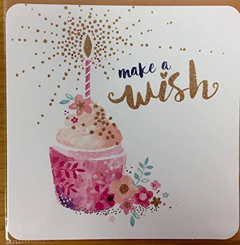 Hotchpotch Greetings Card - Rosé - Cupcake with Candle - Make a Wish - hanrattycraftsgifts.co.uk
