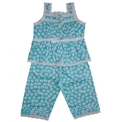 Powell Craft Girls 100% Cotton Daisy Pyjamas.blue - hanrattycraftsgifts.co.uk