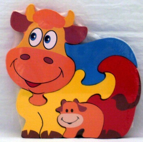 Traditional Wood'n'Fun: Baby/Toodler Wooden Colourful Puzzle Cow and Calf - hanrattycraftsgifts.co.uk