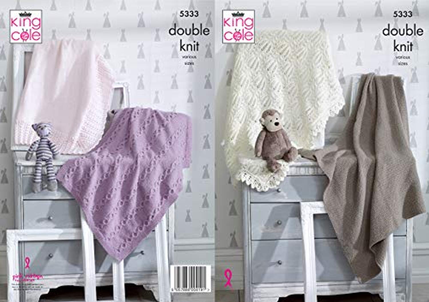 King Cole Double Knitting Pattern Moss or Stocking Stitch Lace or Cable Blanket (5333) - hanrattycraftsgifts.co.uk