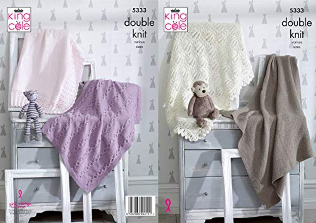 King Cole Double Knitting Pattern Moss or Stocking Stitch Lace or Cable Blanket (5333) - hanrattycraftsgifts.co.uk