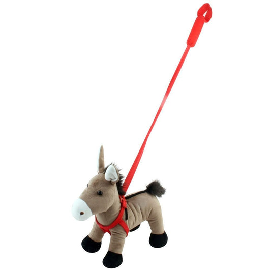 WALK-A-PETS - Plush 16" DONKEY Soft Toy On Rigid Lead (white or red) - hanrattycraftsgifts.co.uk