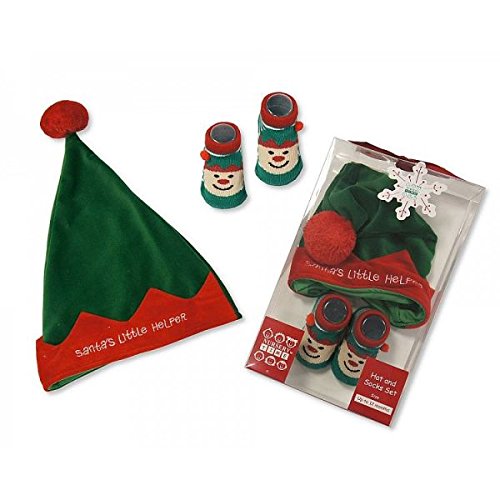 Baby Hat and Socks Christmas Gift Set - Santas Little Helper - hanrattycraftsgifts.co.uk