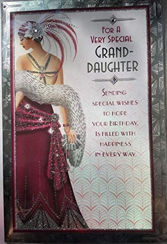 1920's Art Deco Glitter Birthday Card for Granddaughter
