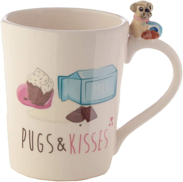 Cute Ceramic Pug Mug with Pug & Cookies on the Handle