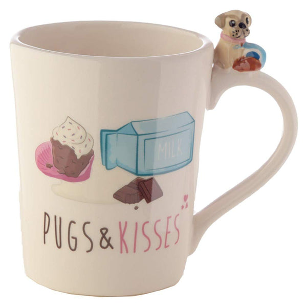 Cute Ceramic Pug Mug with Pug & Cookies on the Handle - hanrattycraftsgifts.co.uk