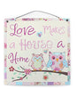 wall mounted tin plaque owls love makes a house a home - hanrattycraftsgifts.co.uk