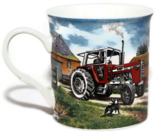 Massey Ferguson 595 Farm Tractor - Fine Art Watercolour China Gift Mug - hanrattycraftsgifts.co.uk