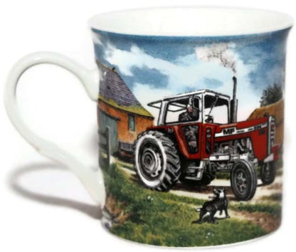 Massey Ferguson 595 Farm Tractor - Fine Art Watercolour China Gift Mug - hanrattycraftsgifts.co.uk