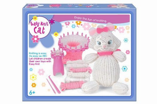 Children's Easy Knitting White Cat Teddy Reusable Starter Kit Great Present - hanrattycraftsgifts.co.uk