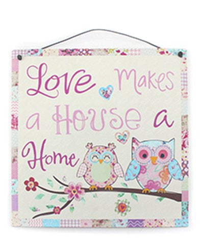 Metal White "Love Makes a House a Home" Owl Sign - hanrattycraftsgifts.co.uk