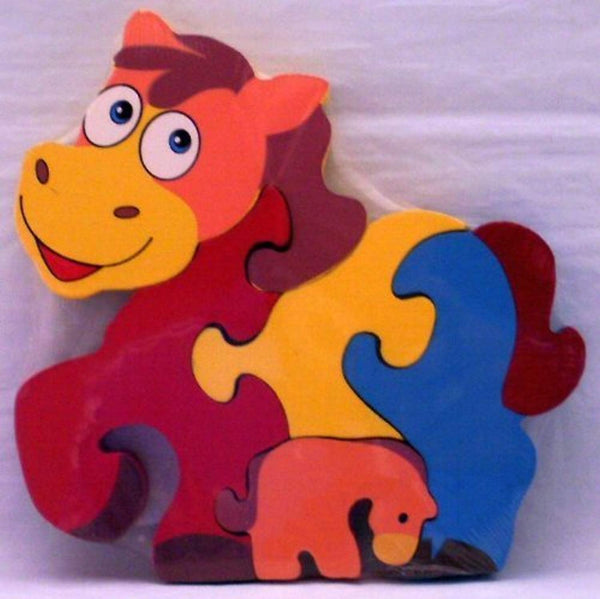 Traditional Wood'n'Fun: Baby/Toodler Wooden Colourful Puzzle Horse and Foal - hanrattycraftsgifts.co.uk